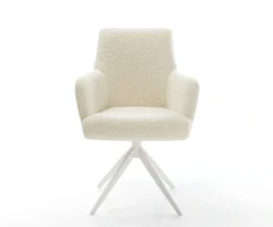 DrehstuhlHeira-Flex mit Armlehnen Teddystoff Beige Kreuzgestell breit Weiß 360° drehbar Wippfunktion Taschenfederkern Sofort versandfertig