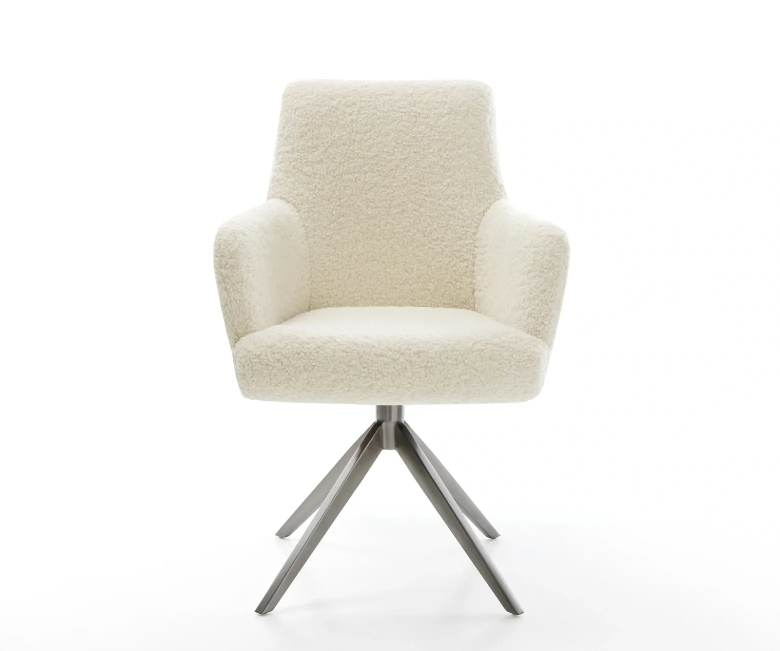 DrehstuhlHeira-Flex mit Armlehnen Teddystoff Beige Kreuzgestell breit Graphit 360° drehbar Wippfunktion Taschenfederkern Sofort versandfertig