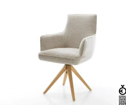 DrehstuhlHeira-Flex mit Armlehnen Webstoff Soft Beige Holzgestell kantig Natur 360° drehbar Taschenfederkern Versandfertig ca. 28.10.26