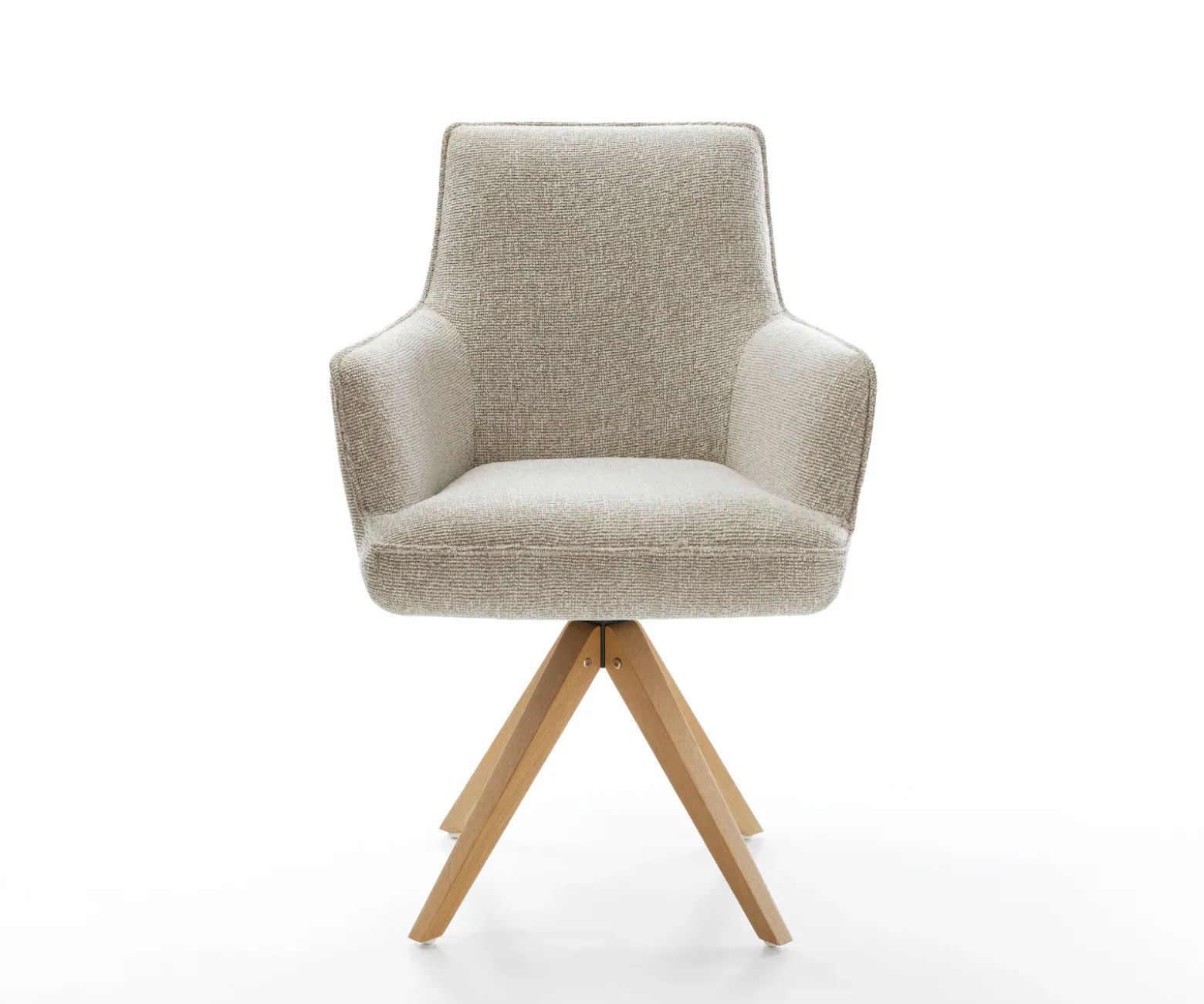 DrehstuhlHeira-Flex mit Armlehnen Webstoff Soft Beige Holzgestell kantig Natur 360° drehbar Taschenfederkern Versandfertig ca. 28.10.26