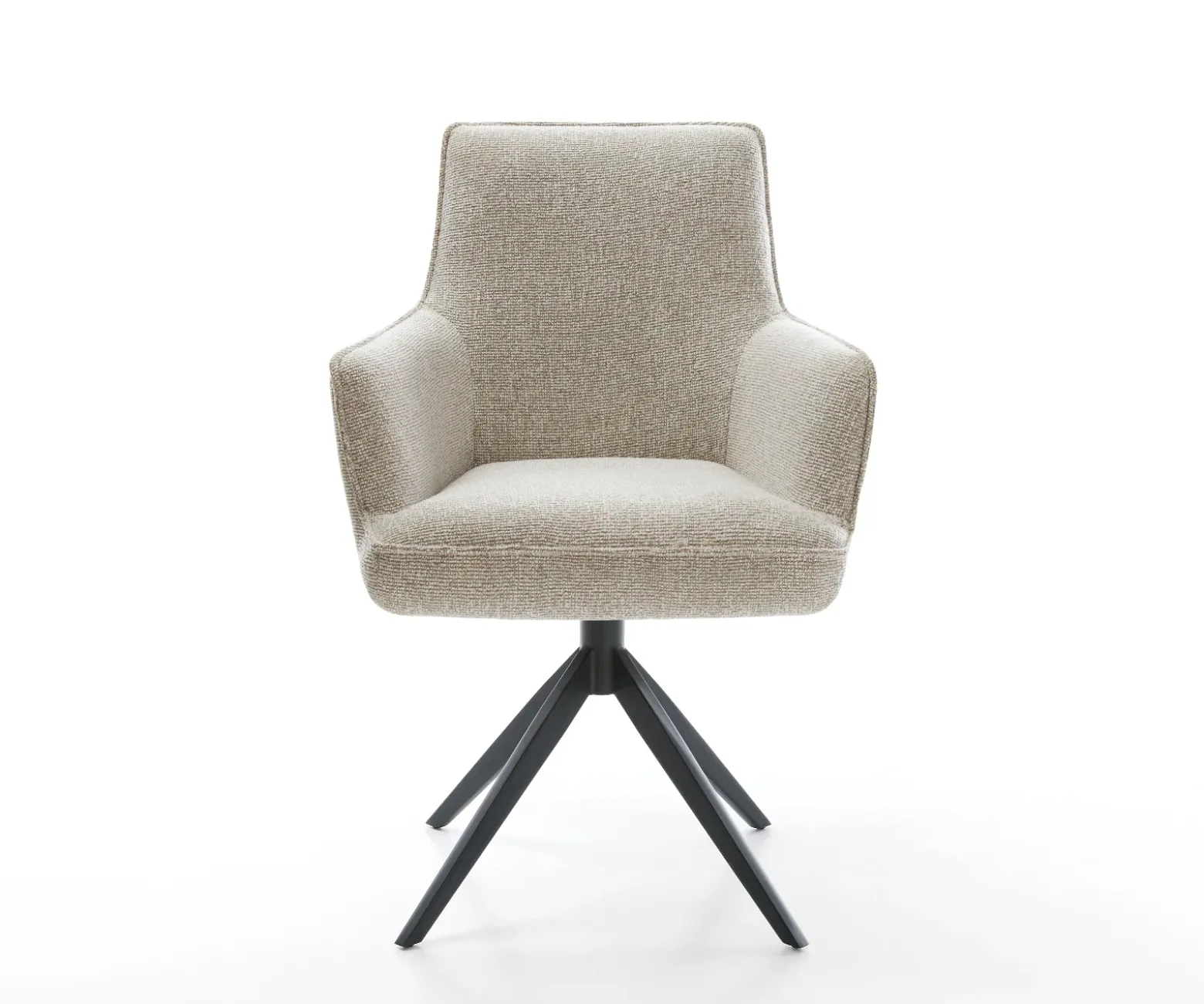 DrehstuhlHeira-Flex mit Armlehnen Webstoff Soft Beige Kreuzgestell breit Schwarz 360° drehbar Wippfunktion Taschenfederkern Sofort versandfertig