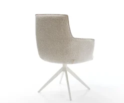 DrehstuhlHeira-Flex mit Armlehnen Webstoff Soft Beige Kreuzgestell breit Weiß 360° drehbar Wippfunktion Taschenfederkern Sofort versandfertig