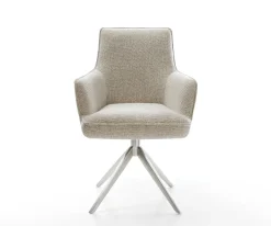 DrehstuhlHeira-Flex mit Armlehnen Webstoff Soft Beige Kreuzgestell breit Edelstahl 360° drehbar Wippfunktion Taschenfederkern Sofort versandfertig