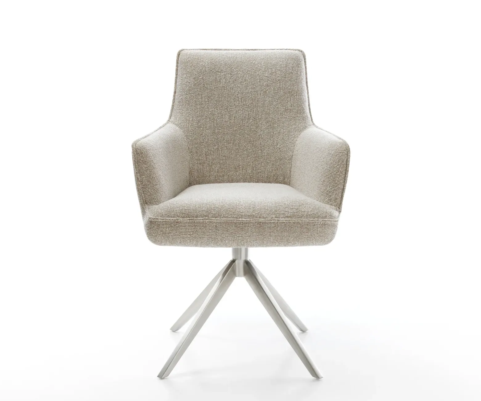 DrehstuhlHeira-Flex mit Armlehnen Webstoff Soft Beige Kreuzgestell breit Edelstahl 360° drehbar Wippfunktion Taschenfederkern Sofort versandfertig