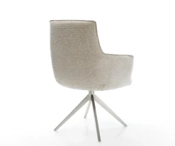 DrehstuhlHeira-Flex mit Armlehnen Webstoff Soft Beige Kreuzgestell breit Edelstahl 360° drehbar Wippfunktion Taschenfederkern Sofort versandfertig