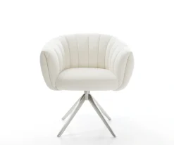 DrehstuhlJada-Flex Bouclé Soft Beige Kreuzgestell breit Edelstahl 360° drehbar Wippfunktion Taschenfederkern Sofort versandfertig