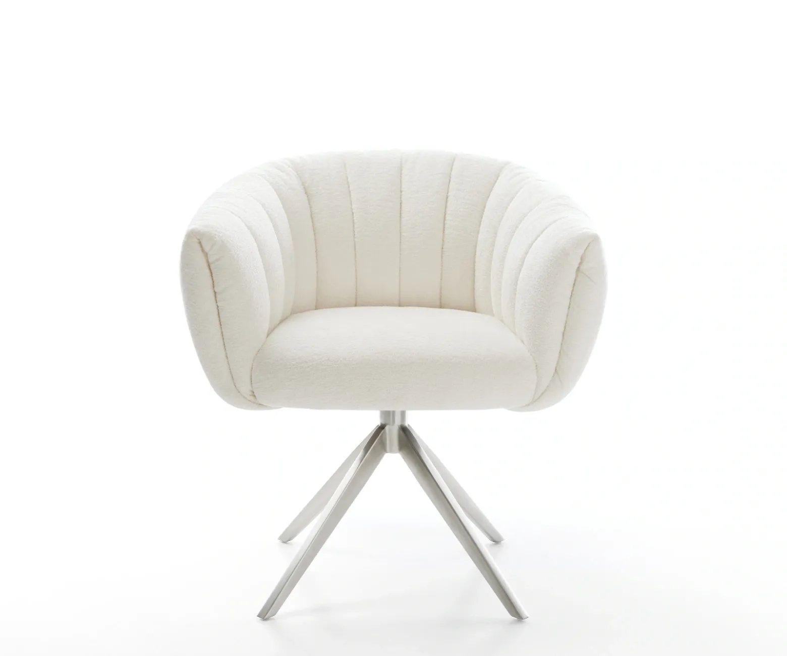DrehstuhlJada-Flex Bouclé Soft Beige Kreuzgestell breit Edelstahl 360° drehbar Wippfunktion Taschenfederkern Sofort versandfertig