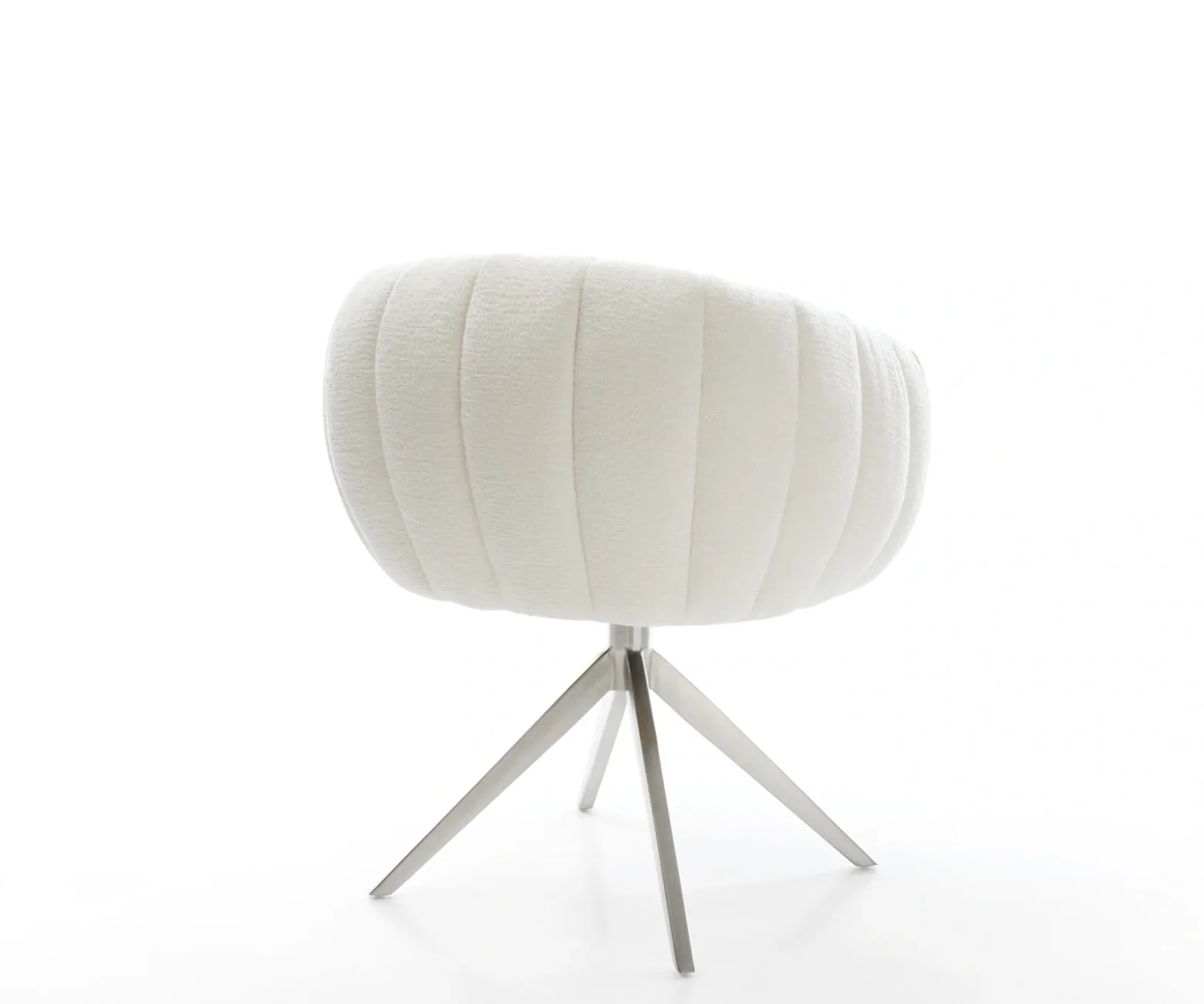 DrehstuhlJada-Flex Bouclé Soft Beige Kreuzgestell breit Edelstahl 360° drehbar Wippfunktion Taschenfederkern Sofort versandfertig