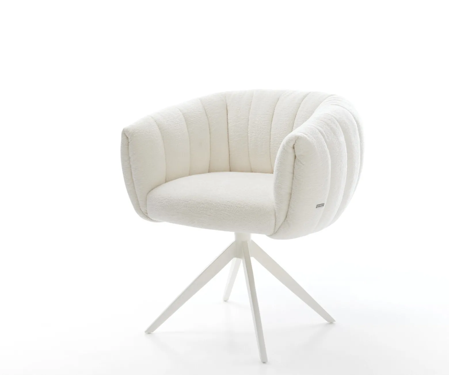 DrehstuhlJada-Flex Bouclé Soft Beige Kreuzgestell breit Weiß 360° drehbar Wippfunktion Taschenfederkern Sofort versandfertig
