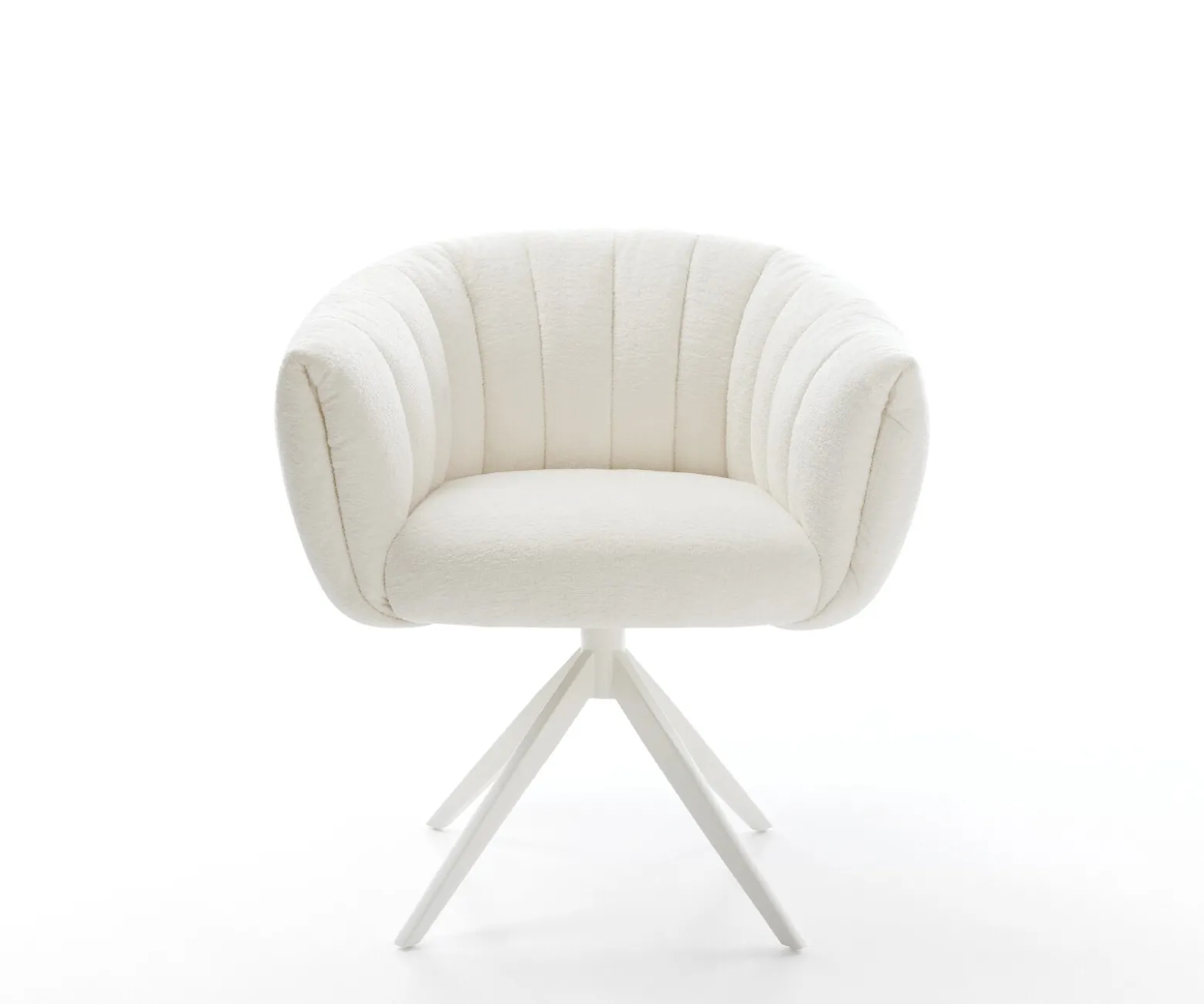 DrehstuhlJada-Flex Bouclé Soft Beige Kreuzgestell breit Weiß 360° drehbar Wippfunktion Taschenfederkern Sofort versandfertig