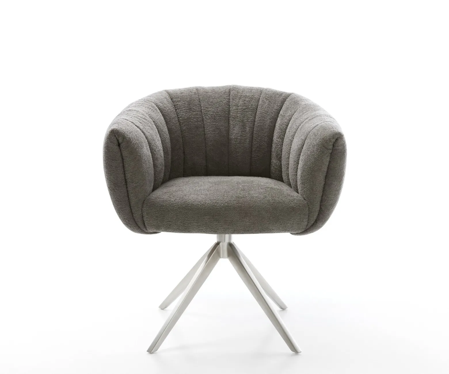 DrehstuhlJada-Flex Bouclé Soft Schlamm Kreuzgestell breit Edelstahl 360° drehbar Wippfunktion Taschenfederkern Sofort versandfertig