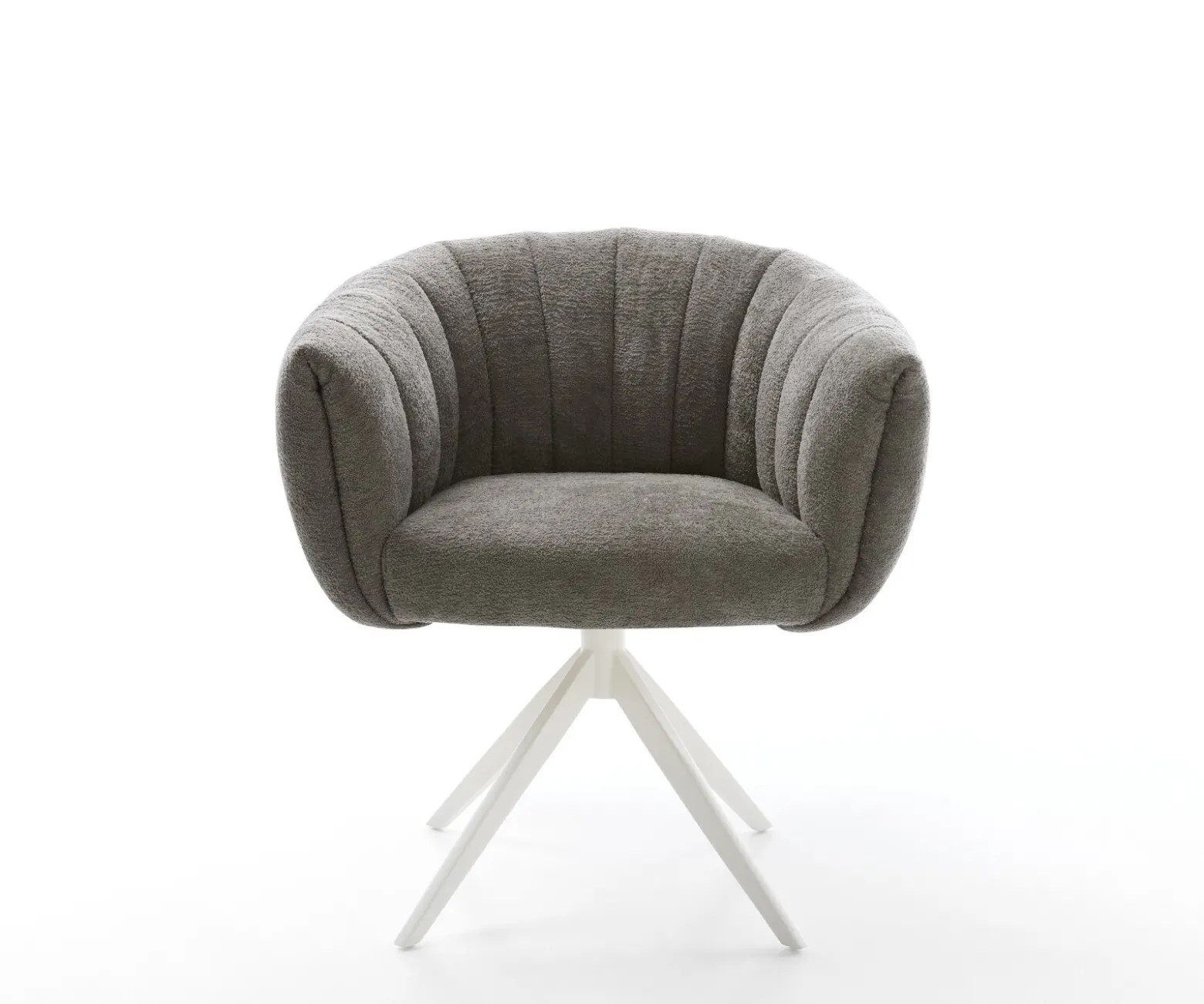 DrehstuhlJada-Flex Bouclé Soft Schlamm Kreuzgestell breit Weiß 360° drehbar Wippfunktion Taschenfederkern Sofort versandfertig