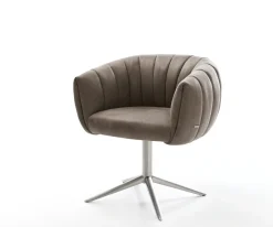 DrehstuhlJada-Flex Mikrofaser Taupe Vintage Fußkreuz Edelstahl 360° drehbar Wippfunktion Taschenfederkern Sofort versandfertig