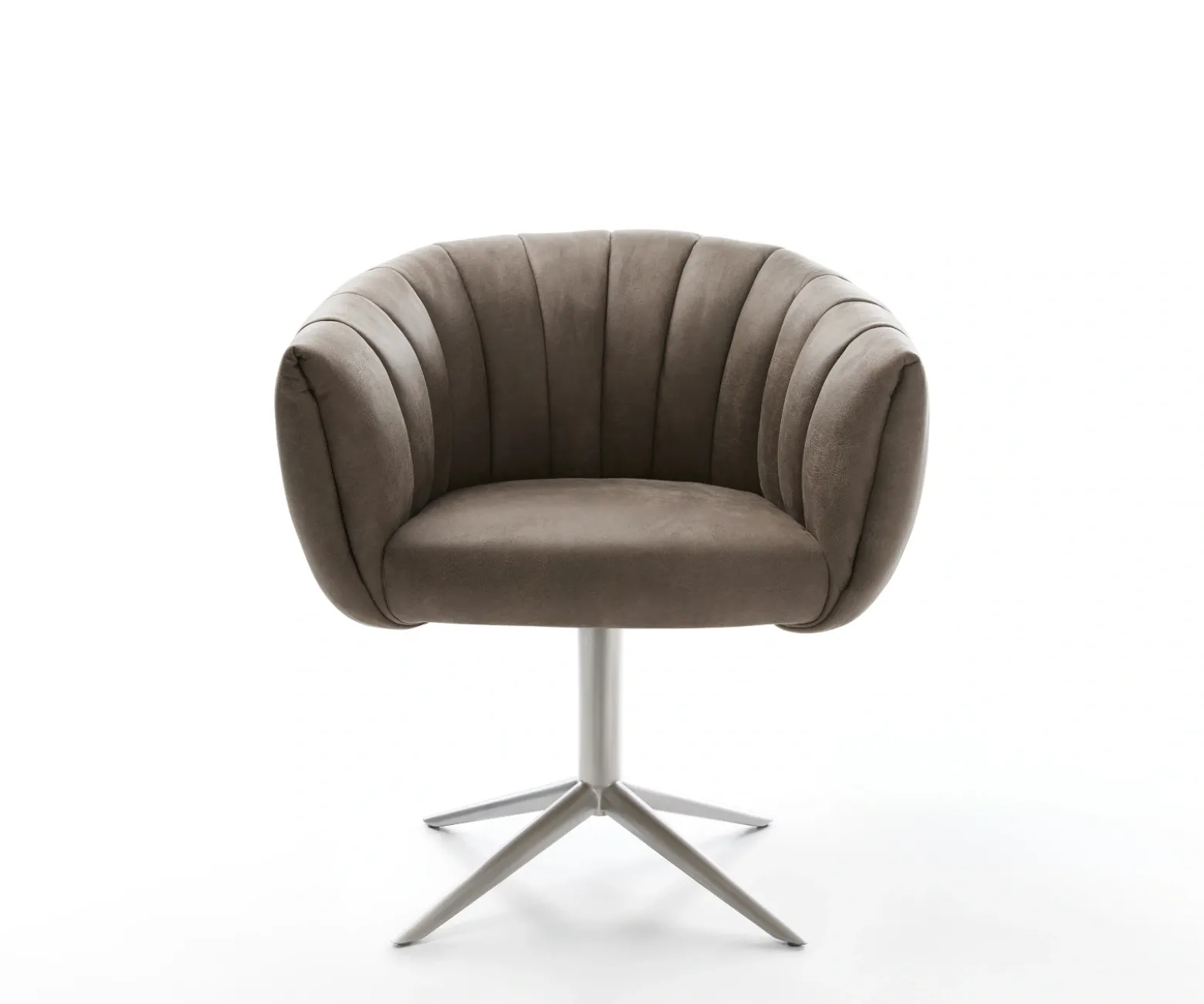 DrehstuhlJada-Flex Mikrofaser Taupe Vintage Fußkreuz Edelstahl 360° drehbar Wippfunktion Taschenfederkern Sofort versandfertig