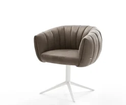 DrehstuhlJada-Flex Mikrofaser Taupe Vintage Fußkreuz Weiß 360° drehbar Wippfunktion Taschenfederkern Sofort versandfertig