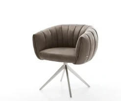DrehstuhlJada-Flex Mikrofaser Taupe Vintage Kreuzgestell breit Edelstahl 360° drehbar Wippfunktion Taschenfederkern Sofort versandfertig