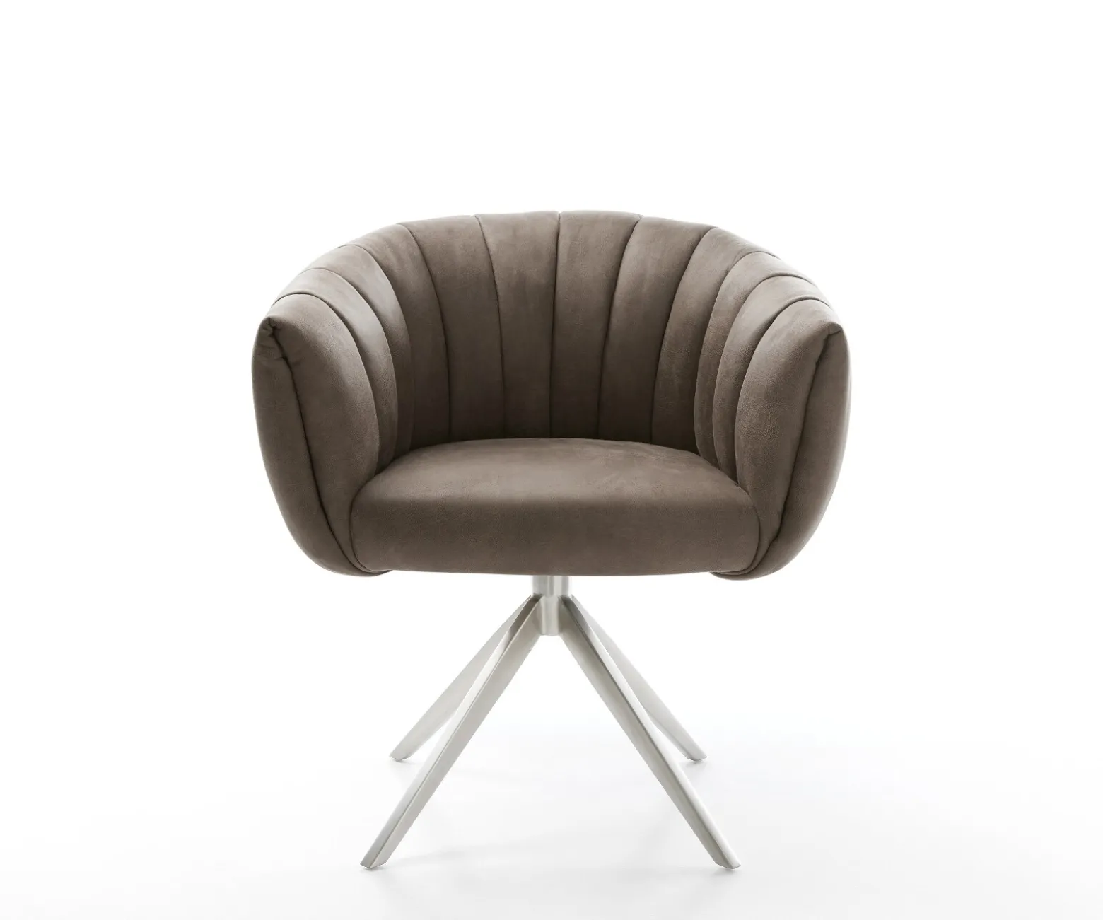 DrehstuhlJada-Flex Mikrofaser Taupe Vintage Kreuzgestell breit Edelstahl 360° drehbar Wippfunktion Taschenfederkern Sofort versandfertig
