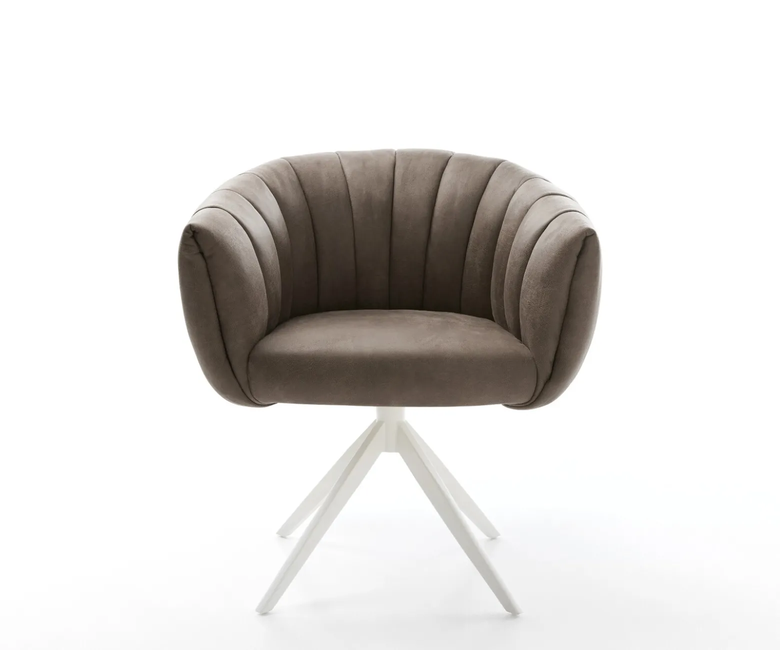 DrehstuhlJada-Flex Mikrofaser Taupe Vintage Kreuzgestell breit Weiß 360° drehbar Wippfunktion Taschenfederkern Sofort versandfertig