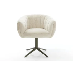 DrehstuhlJada-Flex Plüsch Creme-Weiß Fußkreuz Effektfinish Titan 360° drehbar Wippfunktion Taschenfederkern Sofort versandfertig