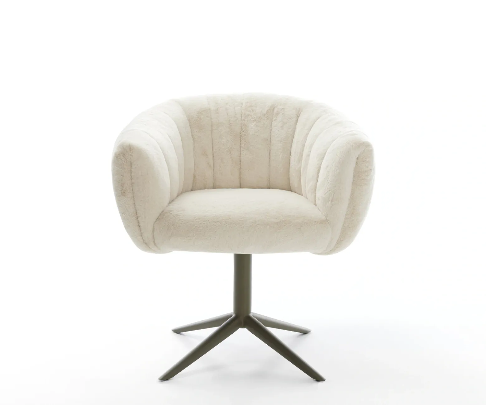 DrehstuhlJada-Flex Plüsch Creme-Weiß Fußkreuz Effektfinish Titan 360° drehbar Wippfunktion Taschenfederkern Sofort versandfertig