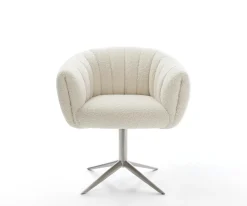 DrehstuhlJada-Flex Teddystoff Beige Fußkreuz Edelstahl 360° drehbar Wippfunktion Taschenfederkern Sofort versandfertig