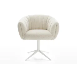 DrehstuhlJada-Flex Teddystoff Beige Fußkreuz Weiß 360° drehbar Wippfunktion Taschenfederkern Sofort versandfertig