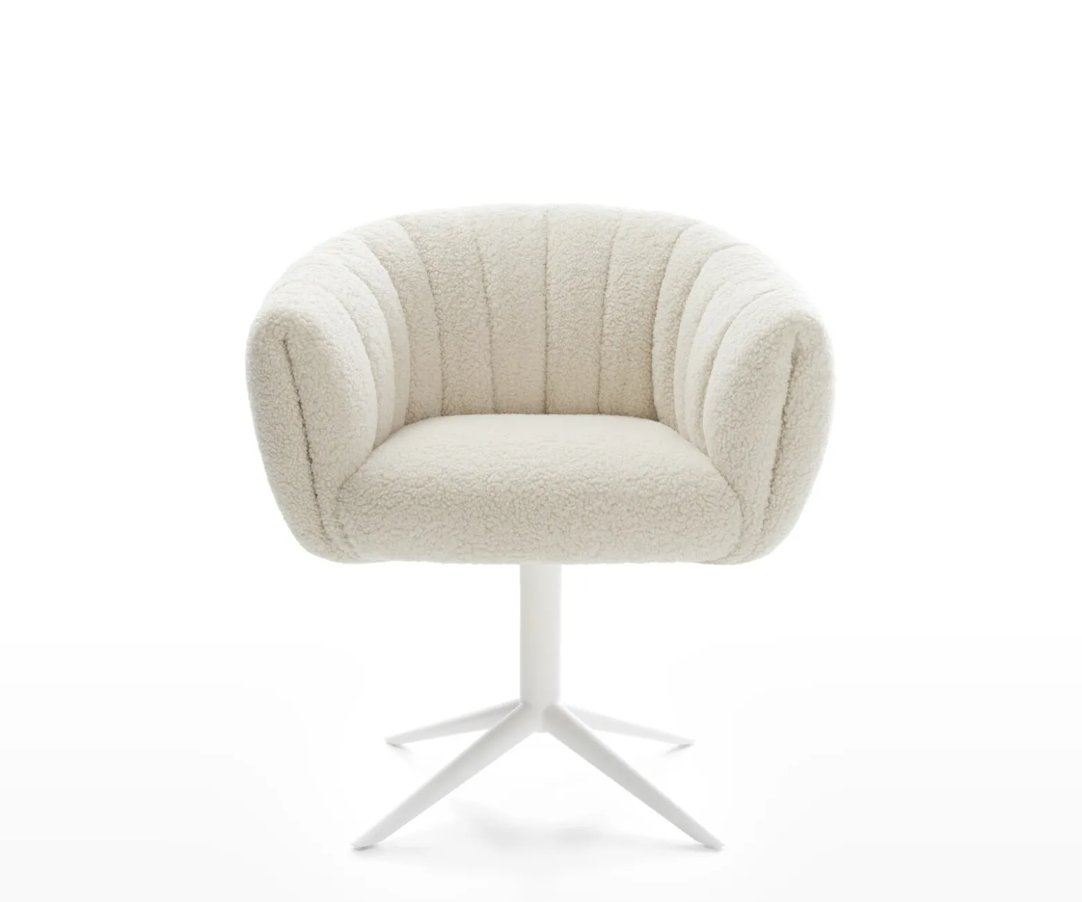 DrehstuhlJada-Flex Teddystoff Beige Fußkreuz Weiß 360° drehbar Wippfunktion Taschenfederkern Sofort versandfertig
