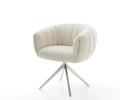 DrehstuhlJada-Flex Teddystoff Beige Kreuzgestell breit Edelstahl 360° drehbar Wippfunktion Taschenfederkern Sofort versandfertig