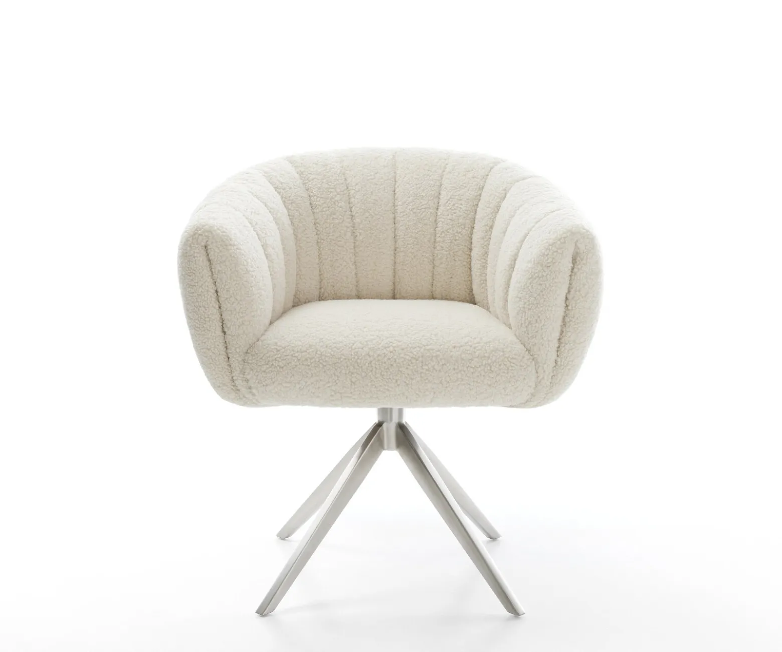 DrehstuhlJada-Flex Teddystoff Beige Kreuzgestell breit Edelstahl 360° drehbar Wippfunktion Taschenfederkern Sofort versandfertig