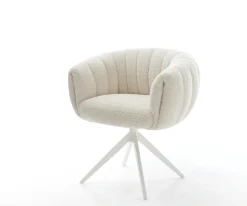 DrehstuhlJada-Flex Teddystoff Beige Kreuzgestell breit Weiß 360° drehbar Wippfunktion Taschenfederkern Sofort versandfertig