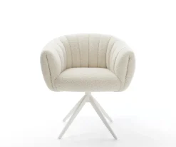 DrehstuhlJada-Flex Teddystoff Beige Kreuzgestell breit Weiß 360° drehbar Wippfunktion Taschenfederkern Sofort versandfertig