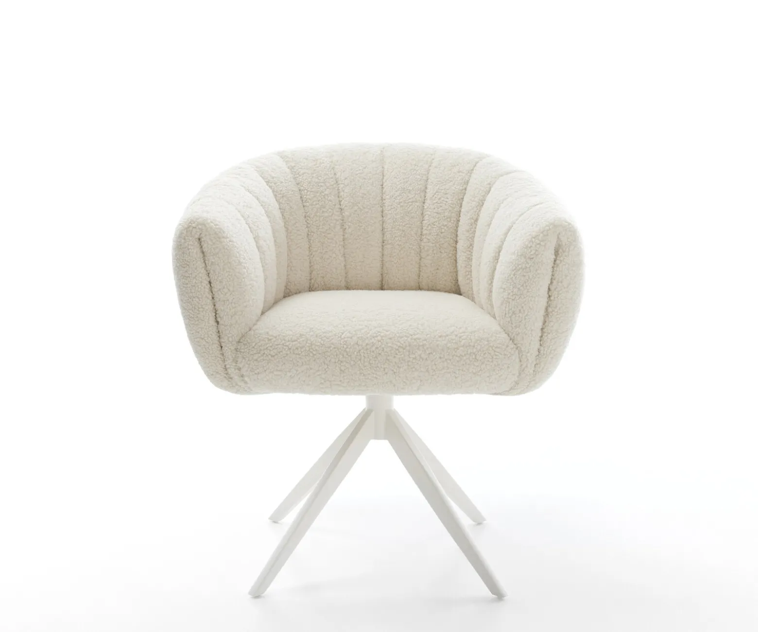 DrehstuhlJada-Flex Teddystoff Beige Kreuzgestell breit Weiß 360° drehbar Wippfunktion Taschenfederkern Sofort versandfertig