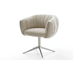 DrehstuhlJada-Flex Webstoff Soft Beige Fußkreuz Edelstahl 360° drehbar Wippfunktion Taschenfederkern Sofort versandfertig