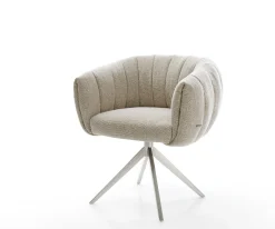 DrehstuhlJada-Flex Webstoff Soft Beige Kreuzgestell breit Edelstahl 360° drehbar Wippfunktion Taschenfederkern Sofort versandfertig