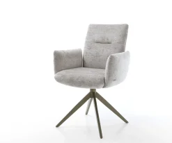 DrehstuhlJova-Flex mit Armlehnen Chenille Silbergrau Kreuzgestell breit Effektfinish Titan 360° drehbar Taschenfederkern Sofort versandfertig