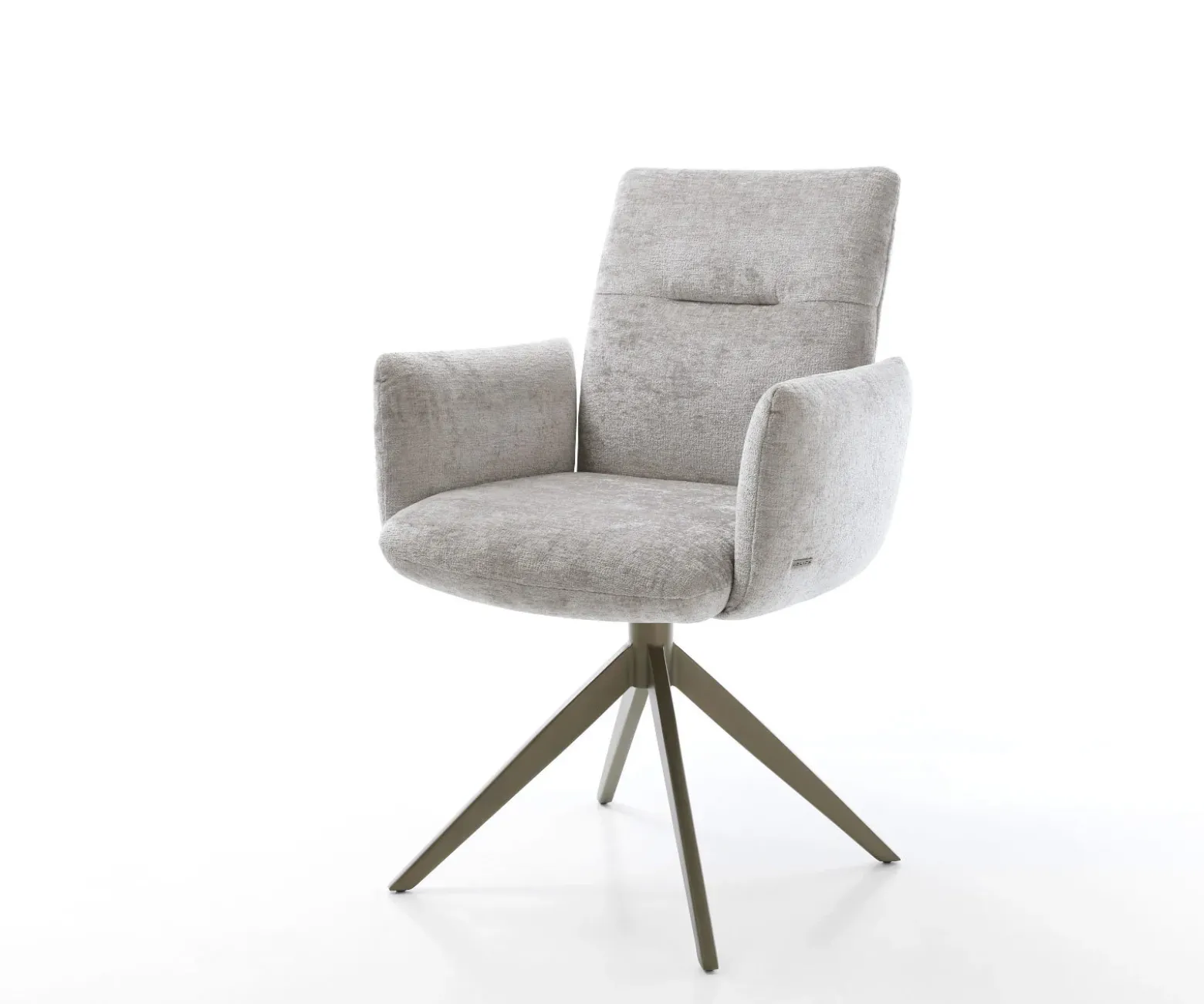 DrehstuhlJova-Flex mit Armlehnen Chenille Silbergrau Kreuzgestell breit Effektfinish Titan 360° drehbar Taschenfederkern Sofort versandfertig