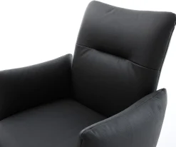 DrehstuhlJova-Flex mit Armlehnen Echt-Leder Schwarz Kreuzgestell konisch Schwarz 180° drehbar Taschenfederkern Sofort versandfertig