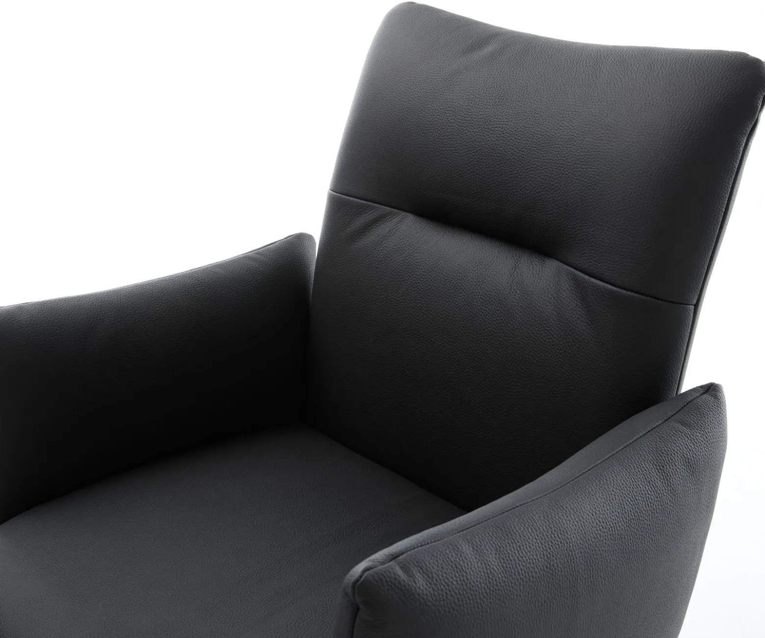 DrehstuhlJova-Flex mit Armlehnen Echt-Leder Schwarz Kreuzgestell breit Effektfinish Titan 360° drehbar Taschenfederkern Sofort versandfertig
