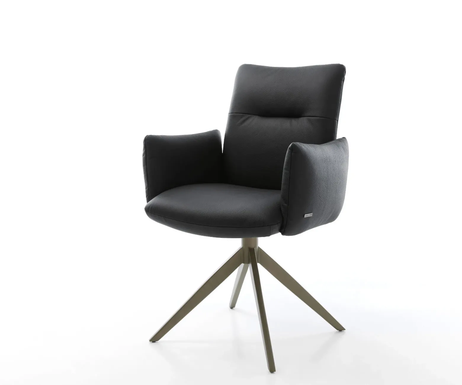 DrehstuhlJova-Flex mit Armlehnen Echt-Leder Schwarz Kreuzgestell breit Effektfinish Titan 360° drehbar Wippfunktion Taschenfederkern Sofort versandfertig