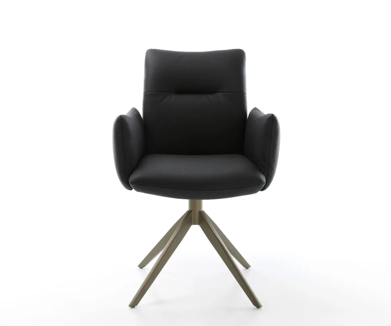 DrehstuhlJova-Flex mit Armlehnen Echt-Leder Schwarz Kreuzgestell breit Effektfinish Titan 360° drehbar Wippfunktion Taschenfederkern Sofort versandfertig
