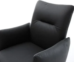 DrehstuhlJova-Flex mit Armlehnen Echt-Leder Schwarz Kreuzgestell breit Effektfinish Titan 360° drehbar Wippfunktion Taschenfederkern Sofort versandfertig