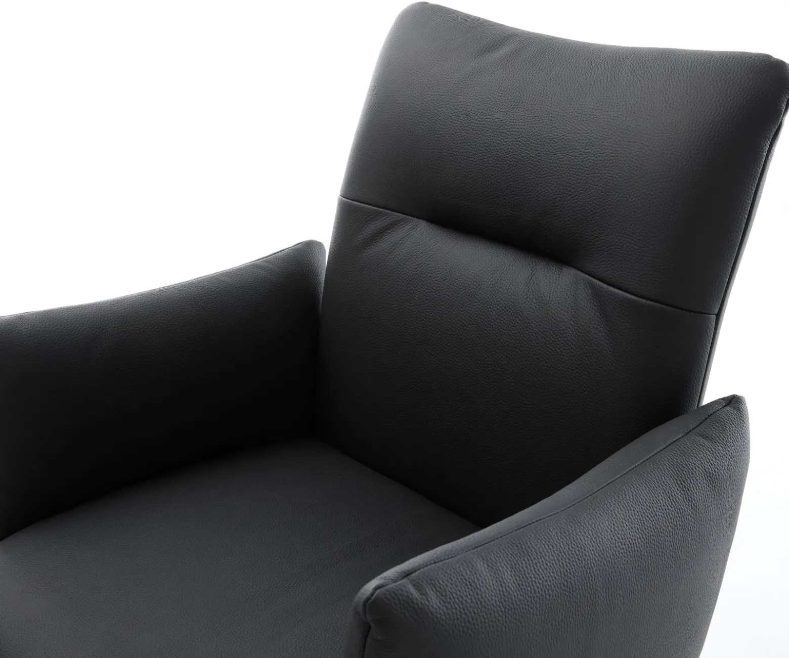 DrehstuhlJova-Flex mit Armlehnen Echt-Leder Schwarz Kreuzgestell breit Effektfinish Titan 360° drehbar Wippfunktion Taschenfederkern Sofort versandfertig