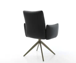 DrehstuhlJova-Flex mit Armlehnen Echt-Leder Schwarz Kreuzgestell breit Effektfinish Titan 360° drehbar Wippfunktion Taschenfederkern Sofort versandfertig