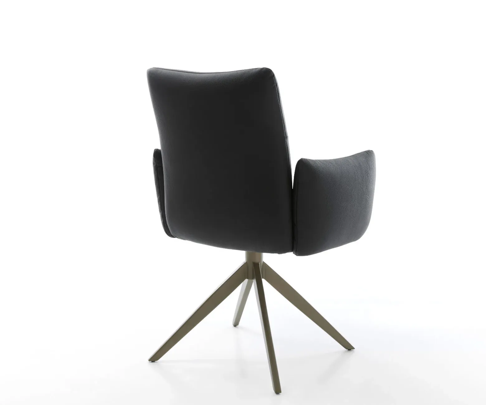 DrehstuhlJova-Flex mit Armlehnen Echt-Leder Schwarz Kreuzgestell breit Effektfinish Titan 360° drehbar Wippfunktion Taschenfederkern Sofort versandfertig