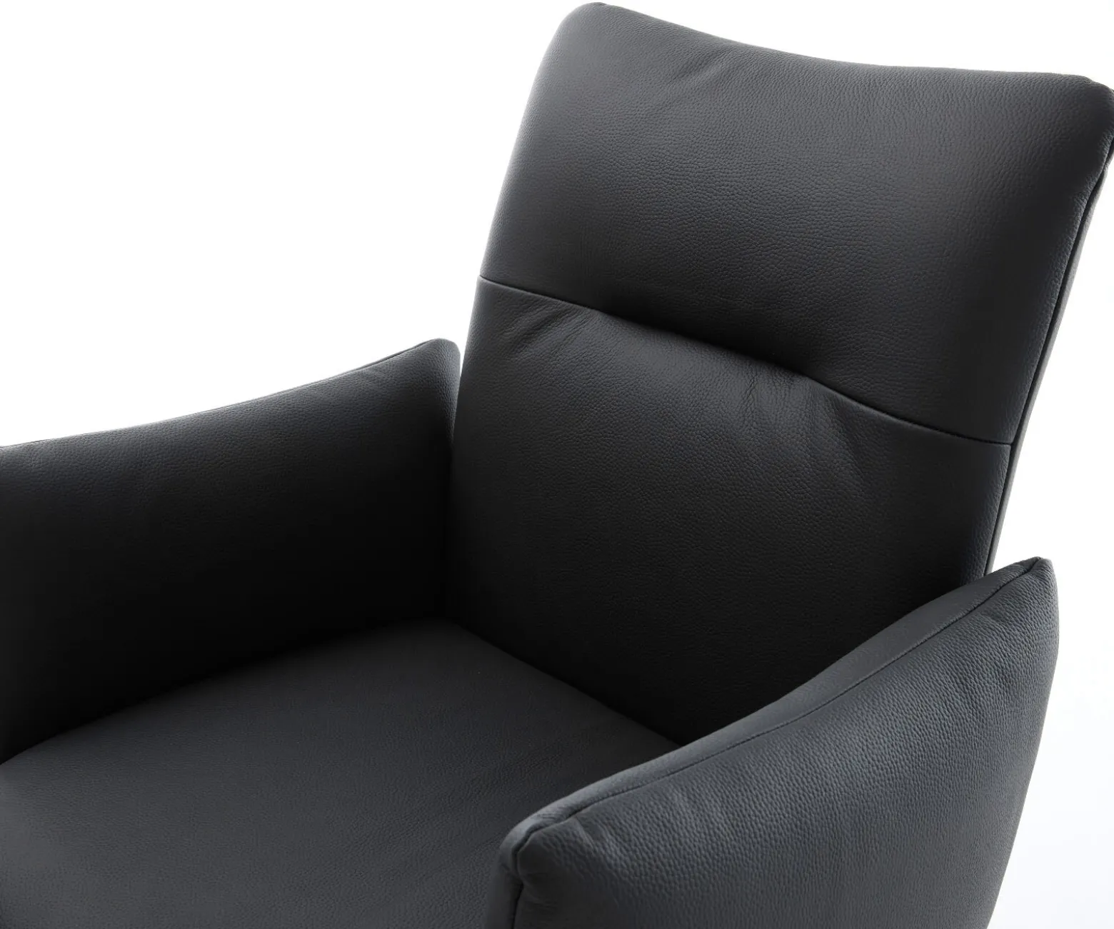 DrehstuhlJova-Flex mit Armlehnen Echt-Leder Schwarz Kreuzgestell breit Edelstahl 360° drehbar Wippfunktion Taschenfederkern Sofort versandfertig