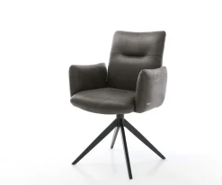 DrehstuhlJova-Flex mit Armlehnen Mikrofaser Anthrazit Vintage Kreuzgestell breit Schwarz 360° drehbar Wippfunktion Taschenfederkern Sofort versandfertig