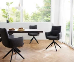 DrehstuhlJova-Flex mit Armlehnen Mikrofaser Anthrazit Vintage Kreuzgestell breit Schwarz 360° drehbar Taschenfederkern Sofort versandfertig