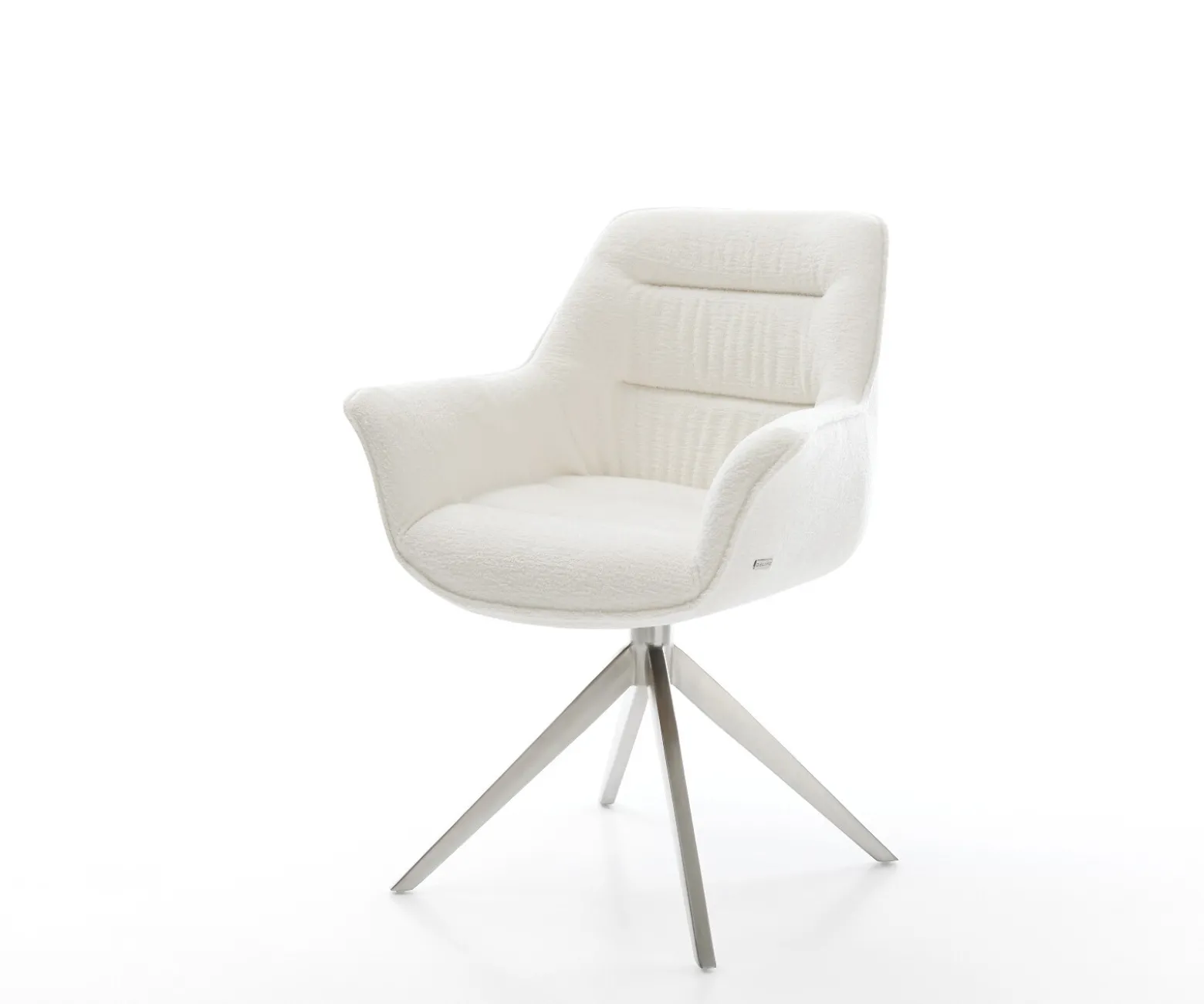 DrehstuhlKaira-Flex Bouclé Soft Beige Kreuzgestell breit Edelstahl 360° drehbar Wippfunktion Sofort versandfertig