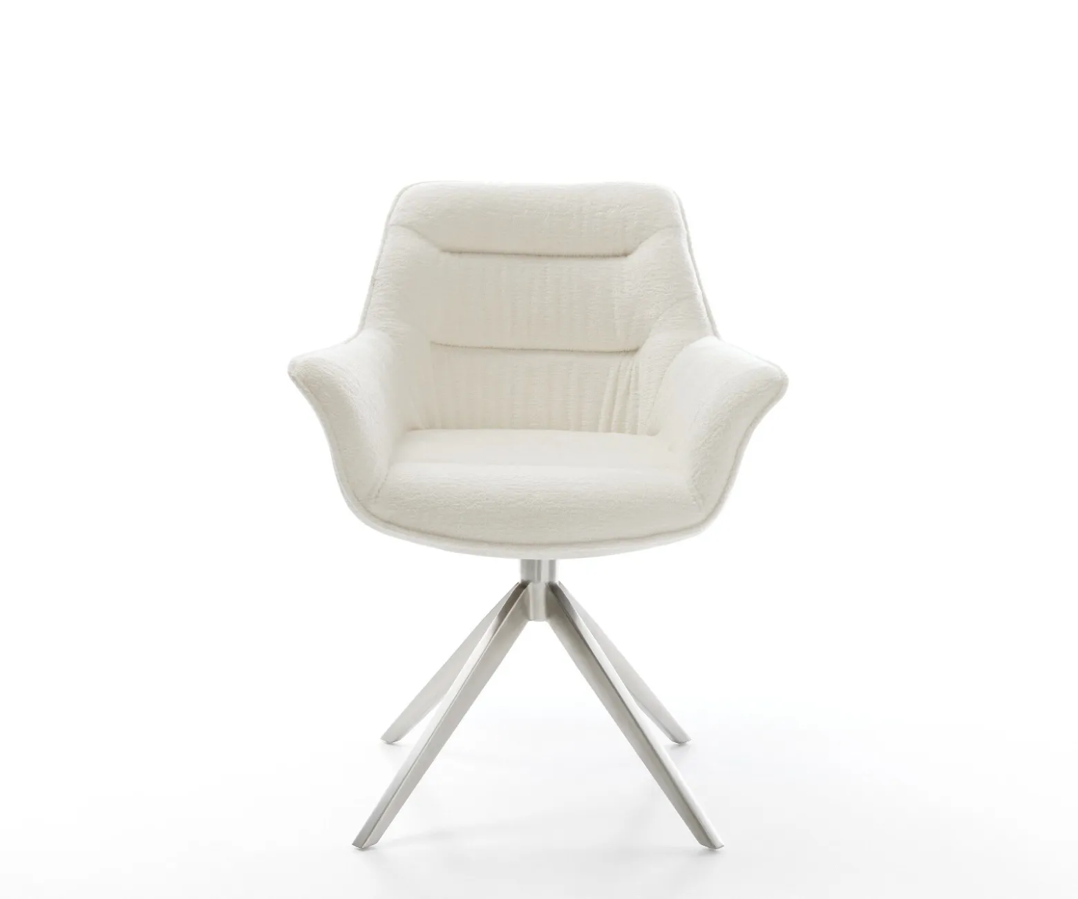 DrehstuhlKaira-Flex Bouclé Soft Beige Kreuzgestell breit Edelstahl 360° drehbar Wippfunktion Sofort versandfertig