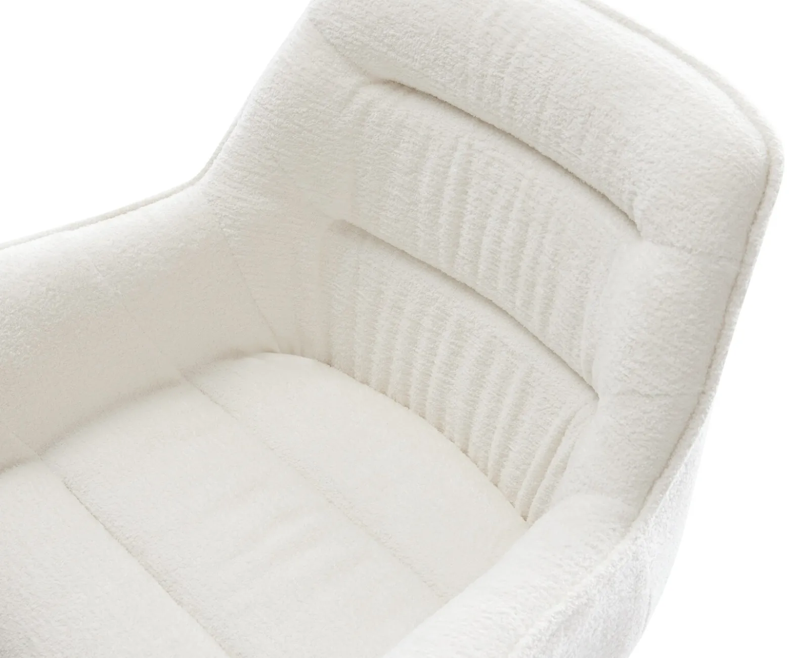 DrehstuhlKaira-Flex Bouclé Soft Beige Kreuzgestell breit Edelstahl 360° drehbar Wippfunktion Sofort versandfertig